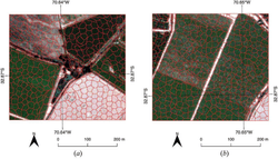 Superpixel segmentation of two small areas